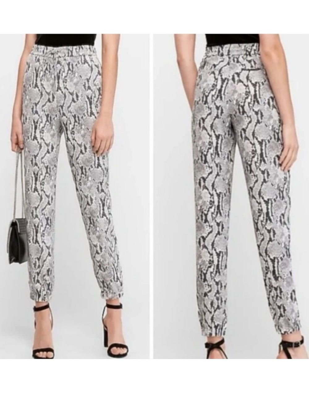 EXPRESS Black & While High Rise Snakeskin Drawstring Waist Jogger Pants XS NWT